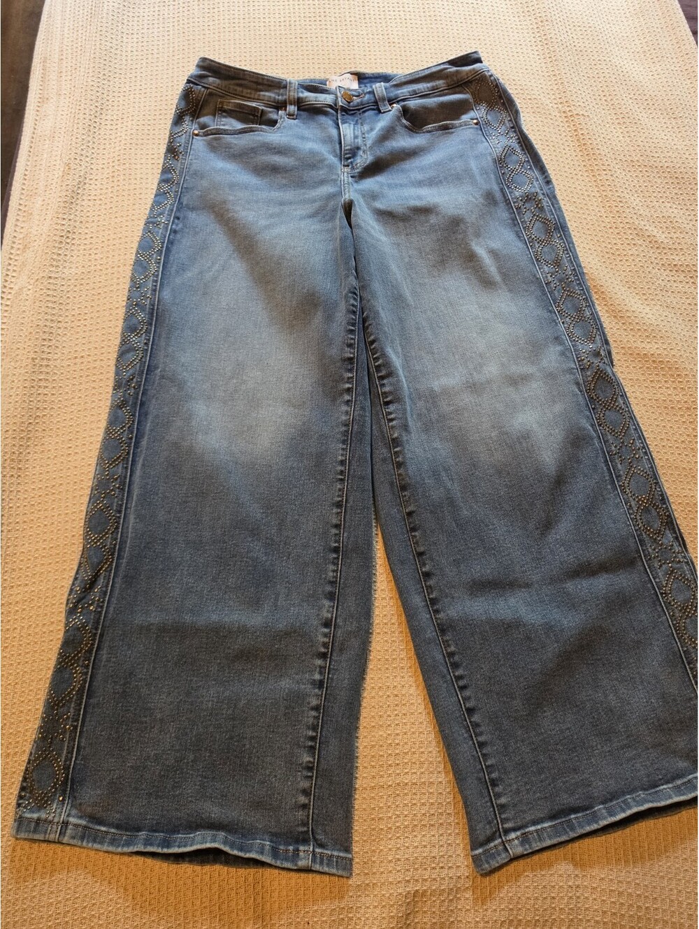 Lane Bryant Mid Rise Signature Wide-Leg Jeans Blue Medium Stretch Studded 16